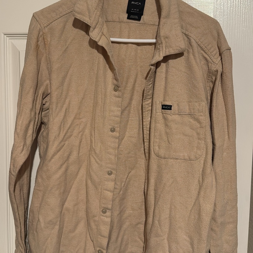 RVCA Men's Tan Button-Up Terry Shirt Jacket